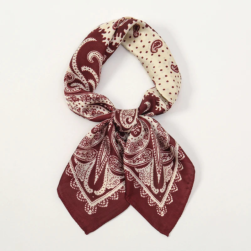 Luxury Silk Square Scarf - Elegant Satin Print Neck Wrap