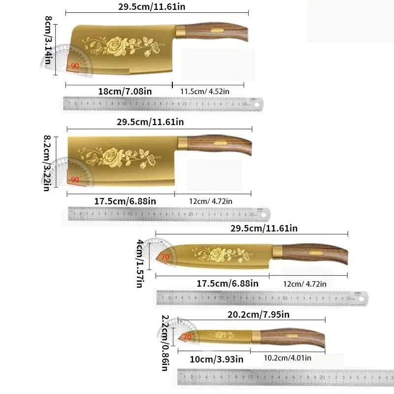 Luxury 4-Piece Chef Knife Set - Golden Rose Pattern Stainless Steel
