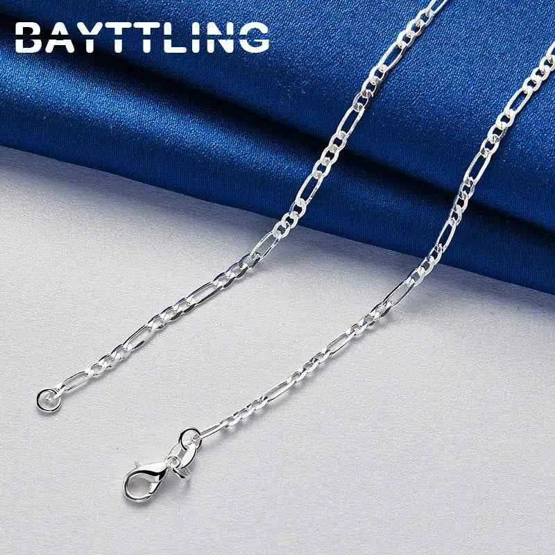 925 Sterling Silver 4MM 16-30 Inches Man Figaro Chain Bracelet Necklace For Woman Fashion Couple Christmas Gift Jewelry Set 2pcs