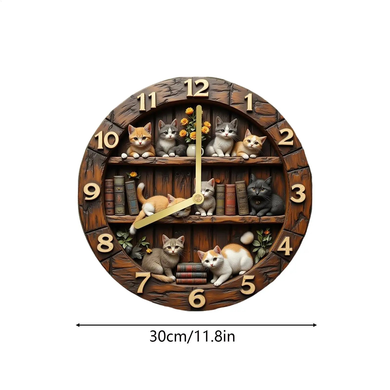 Premium Cat Theme Wall Clock - Silent Wooden Decor