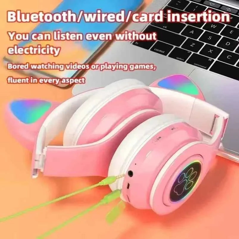 JST-28 Wireless Headphones Cat Ears Bluetooth Earphones Stereo Music Earbuds Bluetooth Sports Gaming Headset with Mic for Phones
