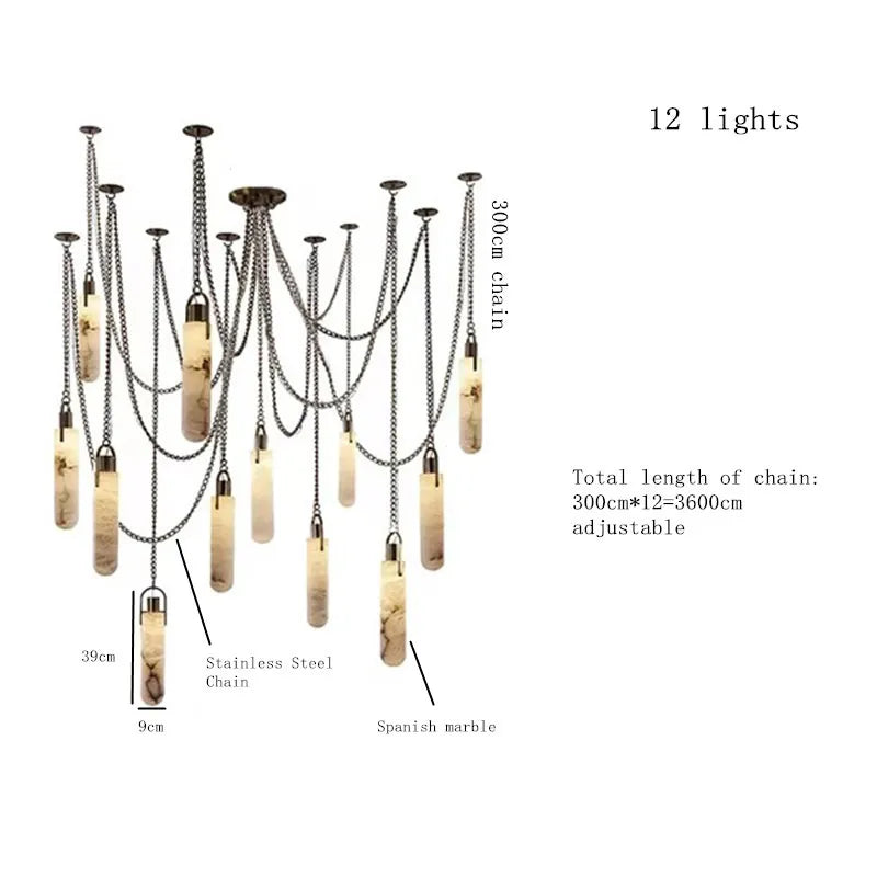 Luxury Marble Pendant Chandelier – Premium Solid Brass Multi-Light Ceiling Lamp for Living Room, Dining Area, Loft & Staircase Decor - Tulique