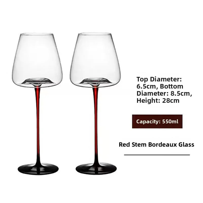 Elegant Burgundy Wine Glasses - Crystal Long Stem Design