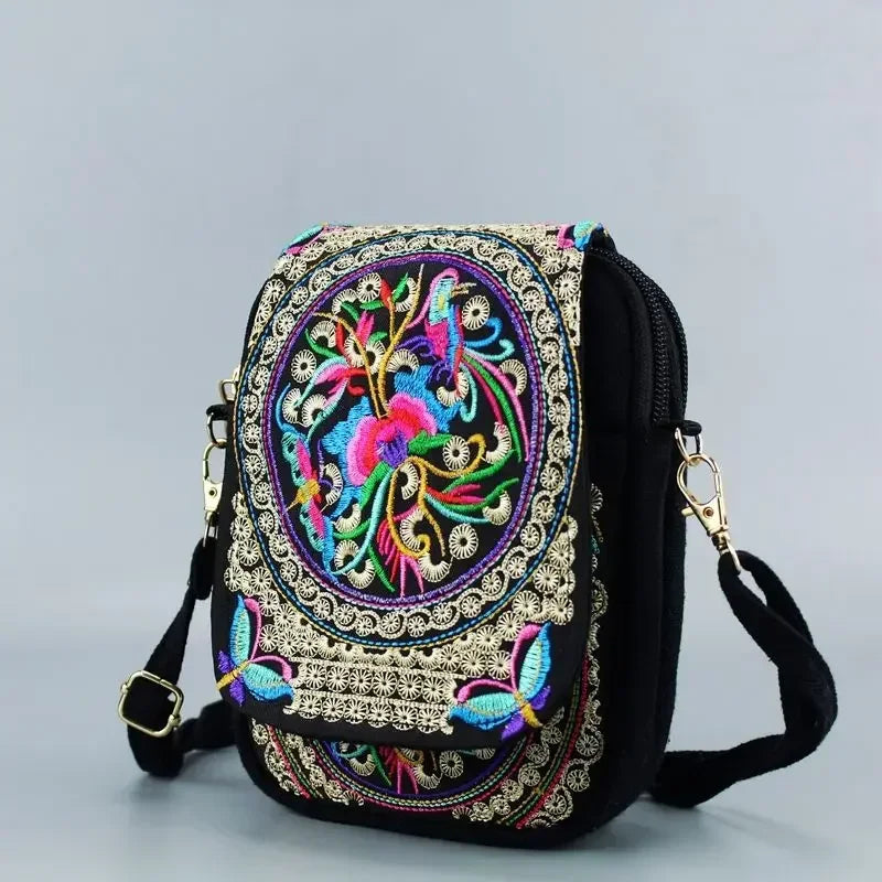 Elegant Embroidered Crossbody Bag - Vintage Floral Design