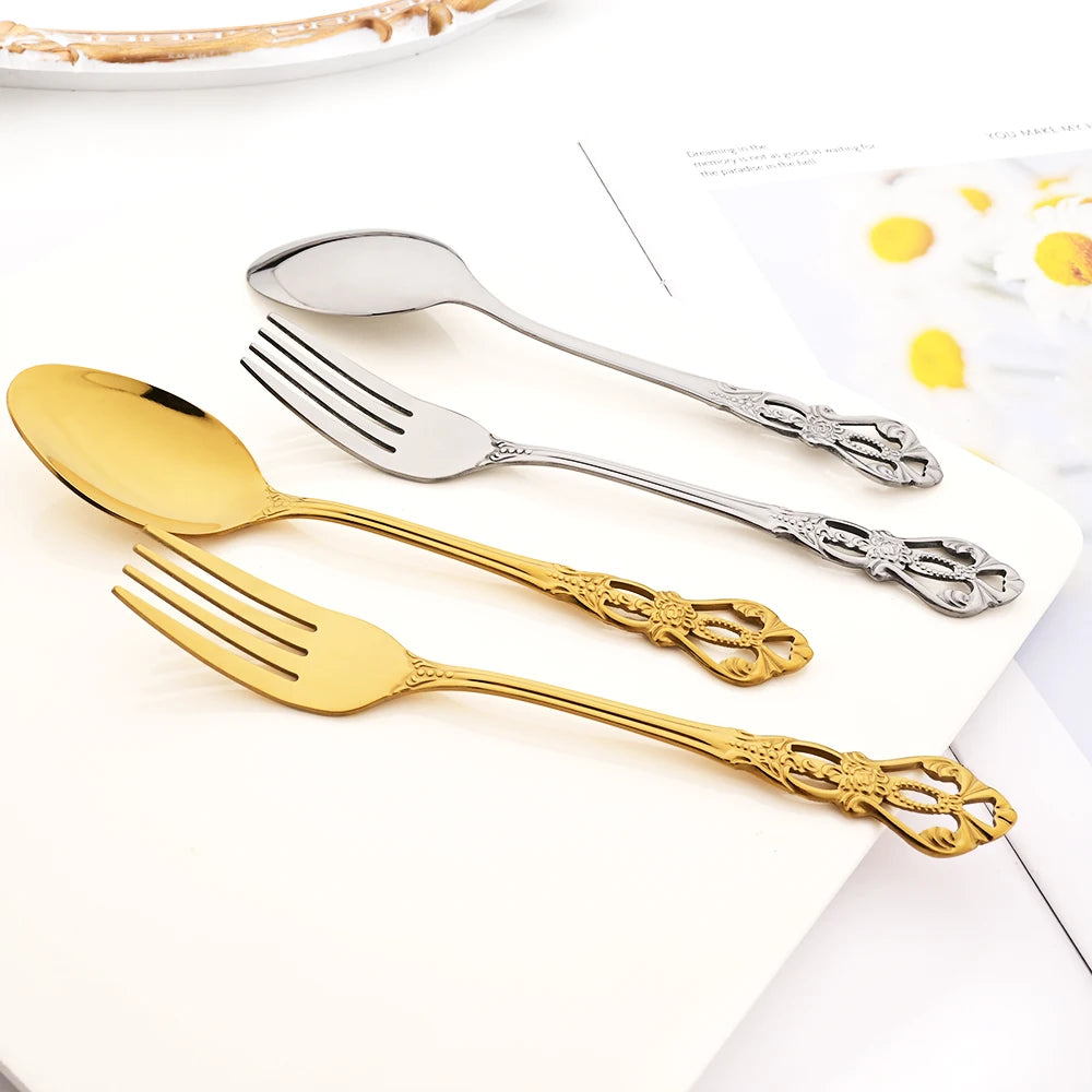 Elegant Rainbow Stainless Steel Flatware Set - Vintage Style