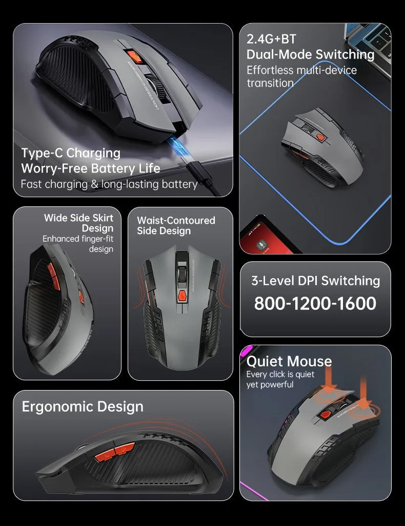 Premium Silent Wireless Mouse - 1600DPI Ergonomic Design