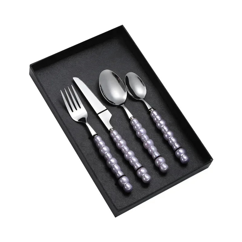 Luxury Pearl Flatware Set - Premium Ceramic Handle Cutlery