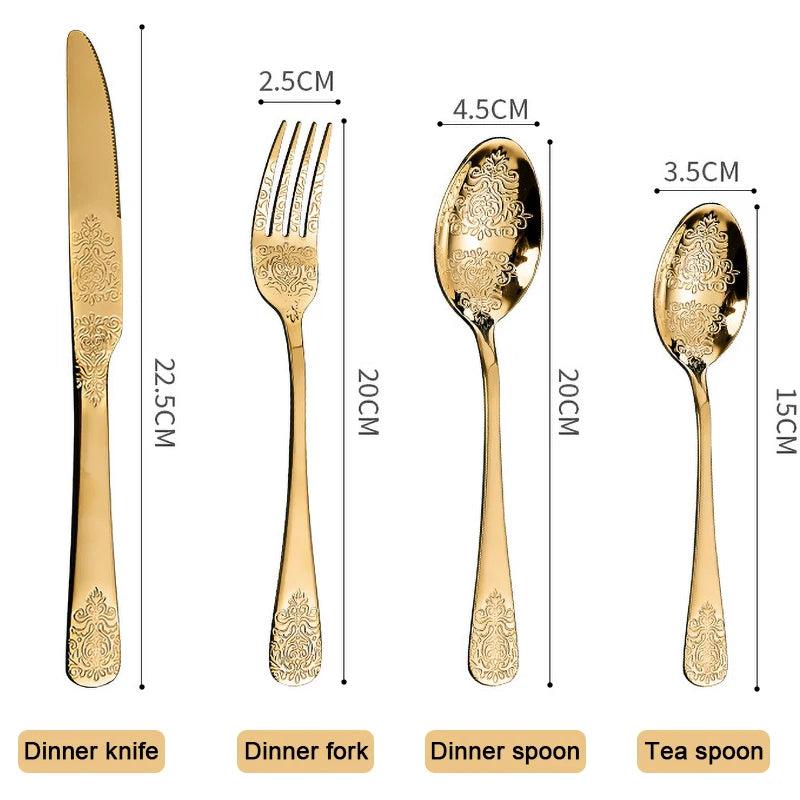 Elegant Vintage Carved Flatware Set - 304 Stainless Steel