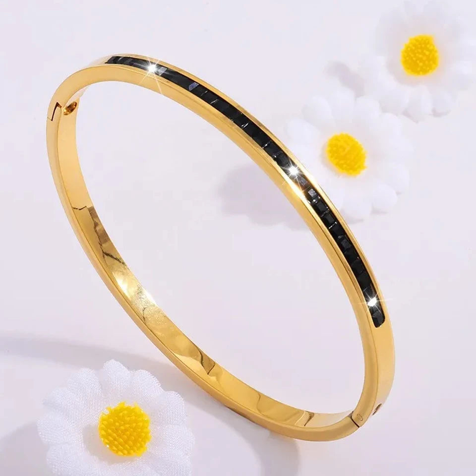 Elegant Stackable Bangles - Sparkling Zirconia Stainless Steel Set