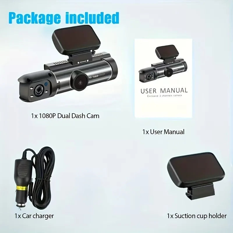 Dual Camera Dash Cam 1080P - IR Night Vision & Wide Angle DVR