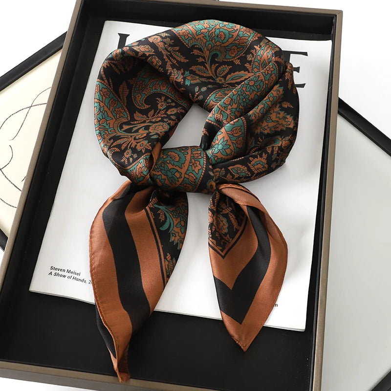 Luxury Silk Square Scarf - Elegant Hair Tie & Neck Band