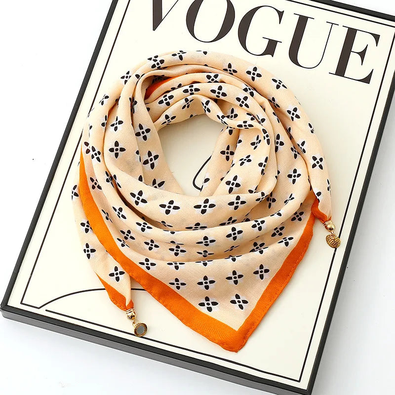 Luxury Silk Square Scarf - Magnetic Buckle & Print