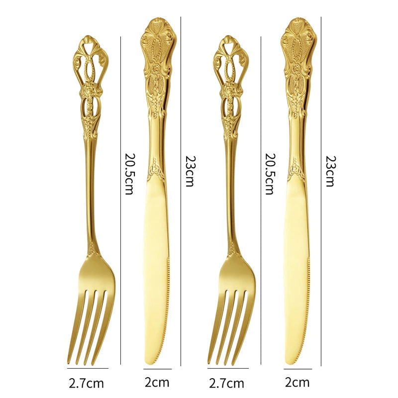 Elegant European Relief Flatware Set - Stainless Steel Tableware
