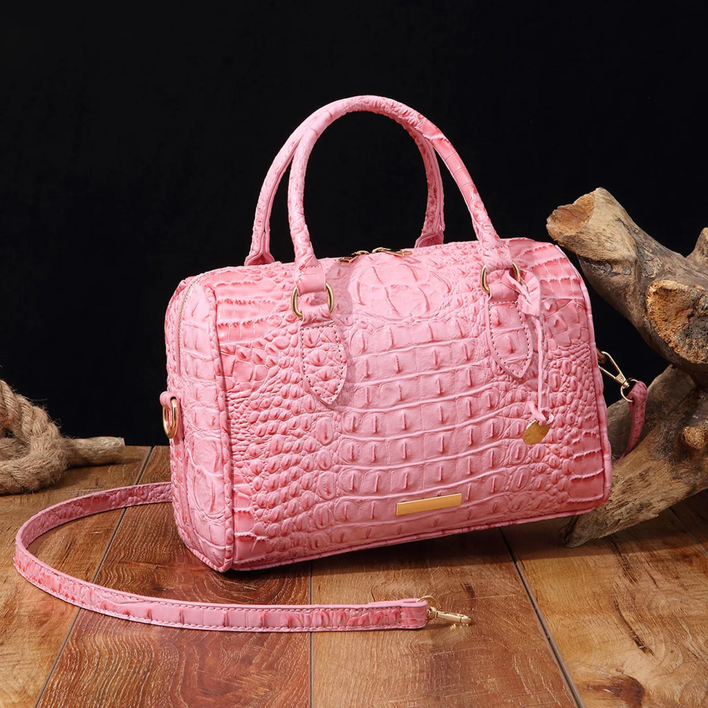 Elegant Crocodile Pattern Boston Bag