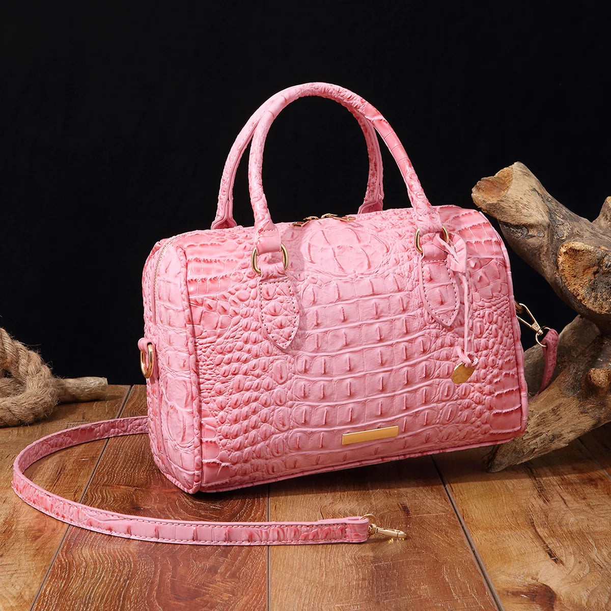 Elegant Crocodile Pattern Boston Bag