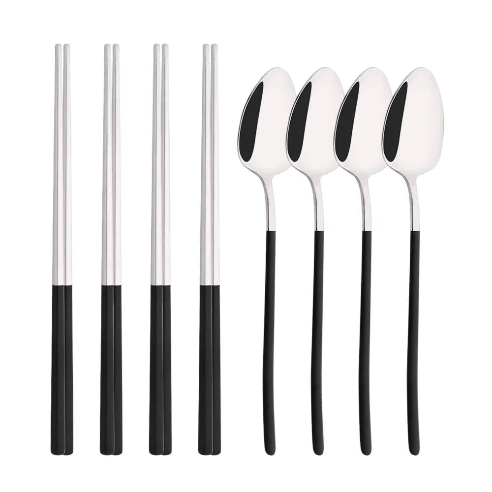 Premium Luxury Stainless Steel Cutlery Set - 8-Piece Korean Dinnerware