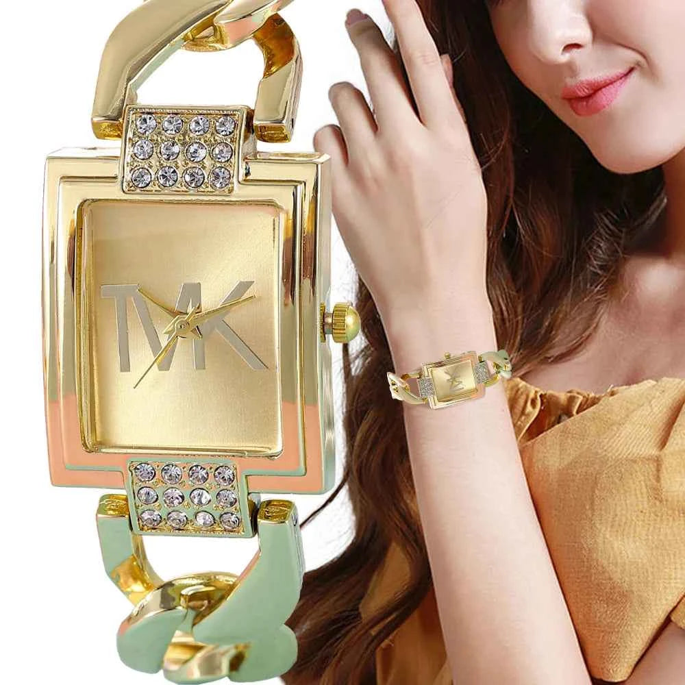Elegant Women's Square Quartz Watch - Premium Metal Strap Wristwatch