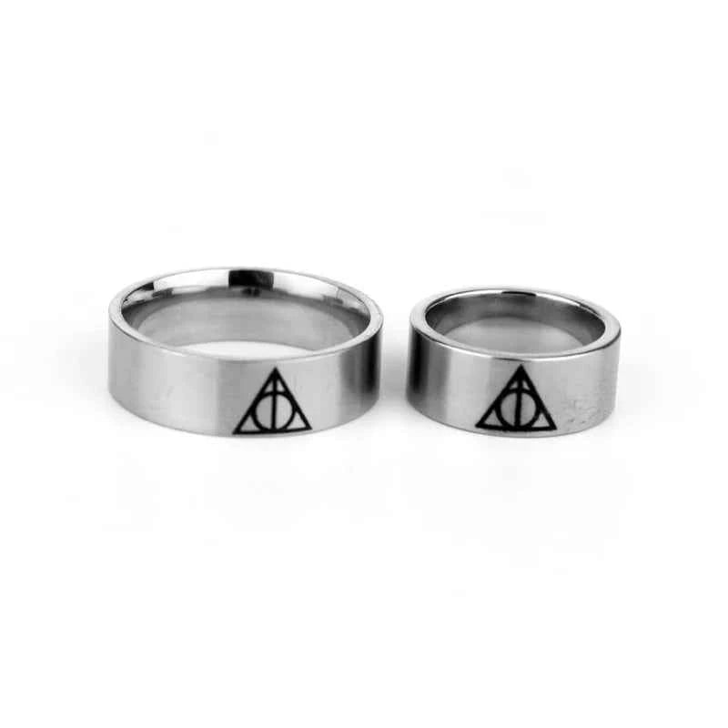 Deathly Hallows Stainless Steel Ring - Geometric Circle Triangle Jewelry