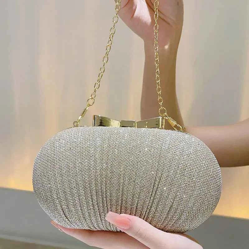 Elegant Women Clutch Bag - Ruched Sequined Evening Handbag