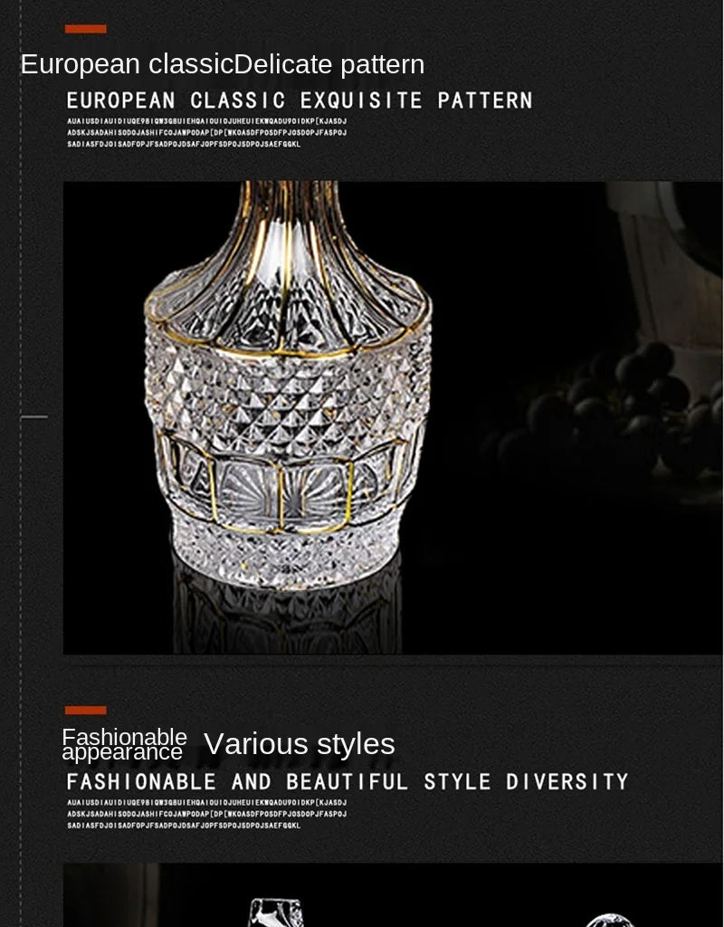 Elegant Crystal Wine Decanter - Gold Line Detail