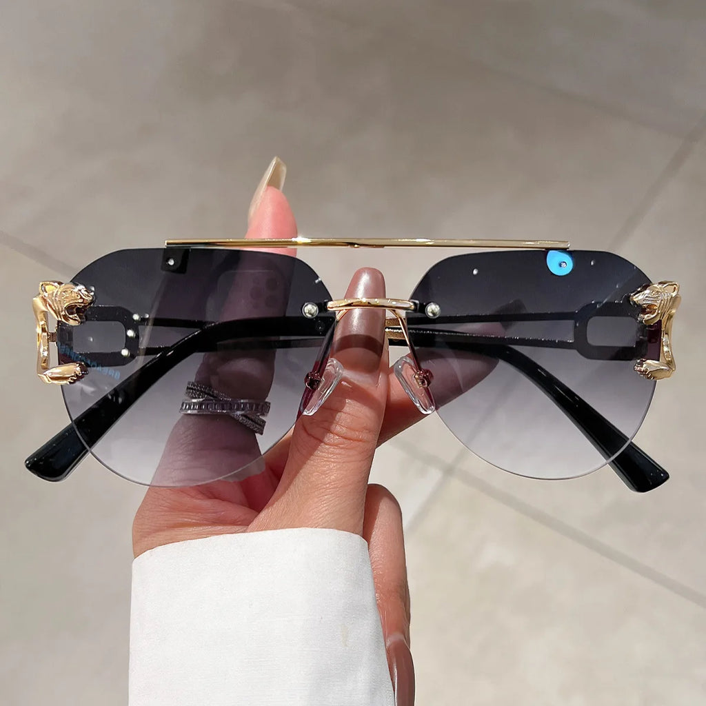 Luxury Rimless Vintage Sunglasses - Oversized Fashion Shades