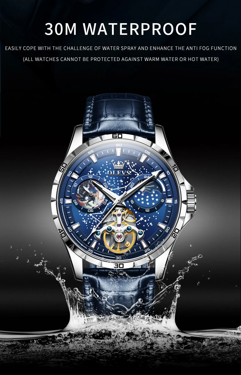 Luxury Men's Moon Phase Watch - Skeleton Chronograph