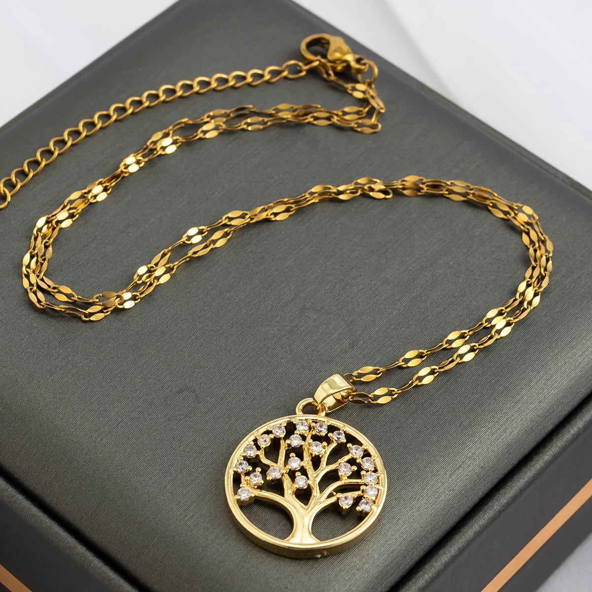 Luxury Rhinestone Tree of Life Necklace - Vintage Stainless Steel