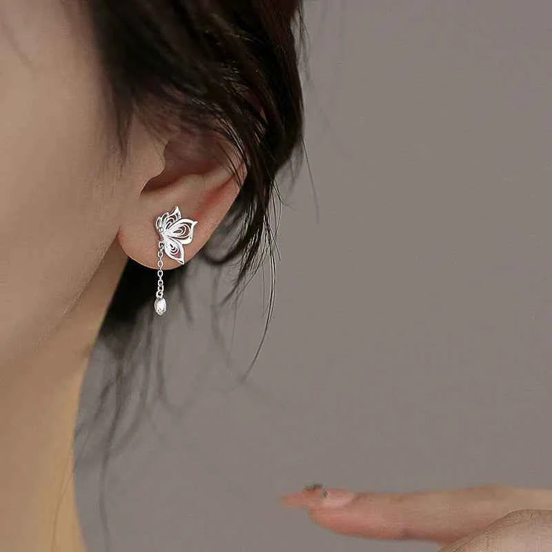 Luxury Sterling Silver Hollow Butterfly Stud Earrings