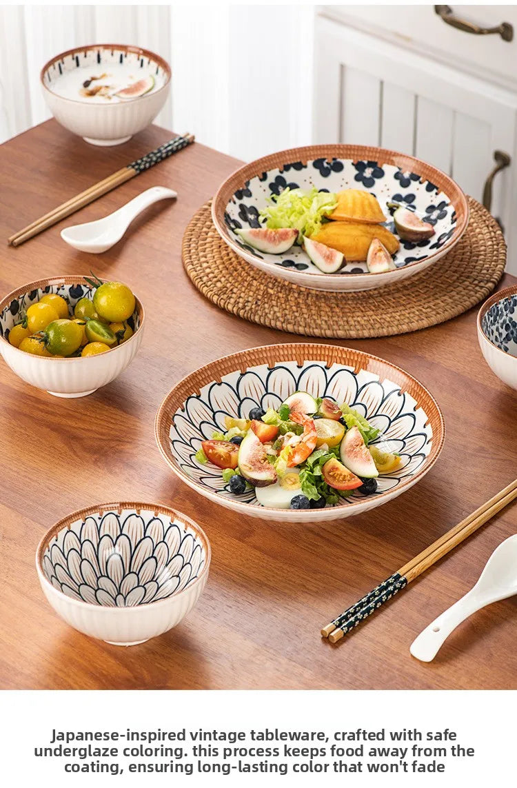 Premium Japanese Ceramic Bowls - Cute Underglaze Set