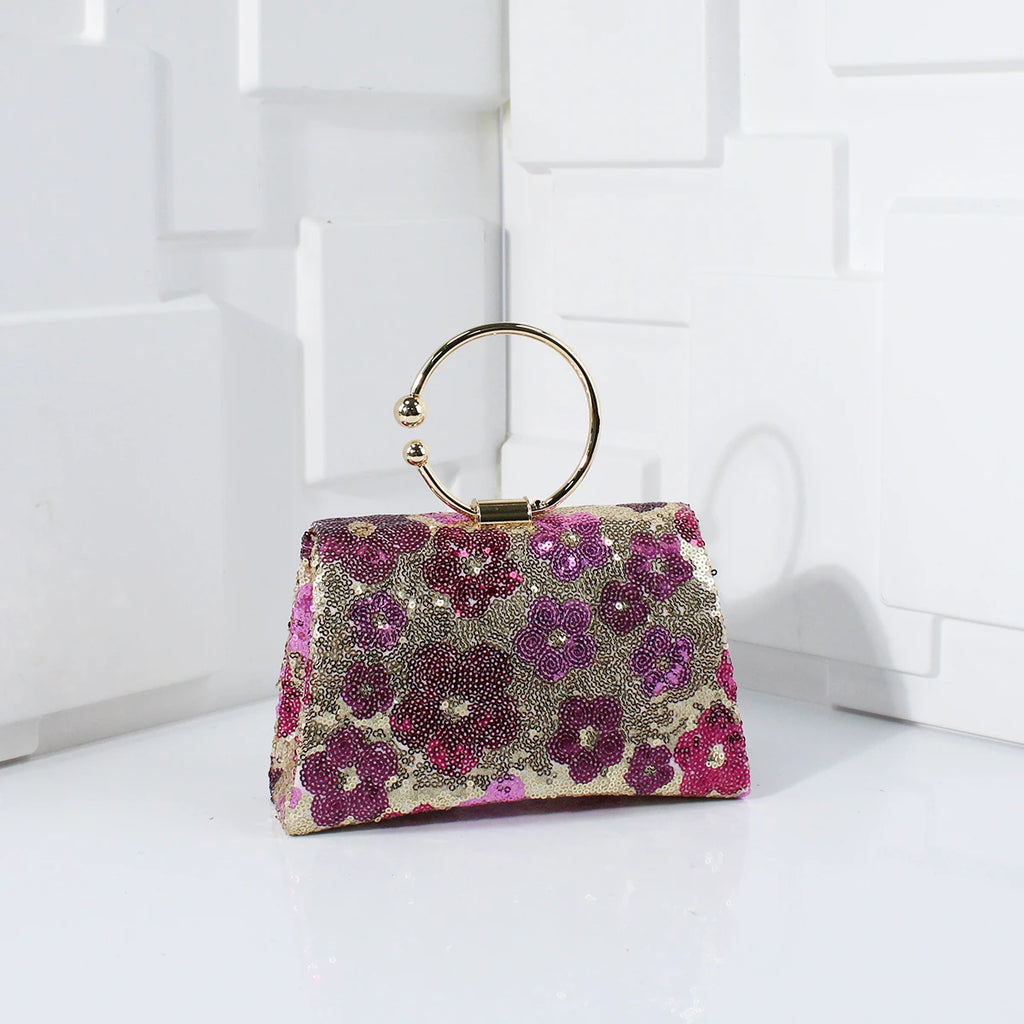 Elegant Sequins Evening Handbag with Floral Design
