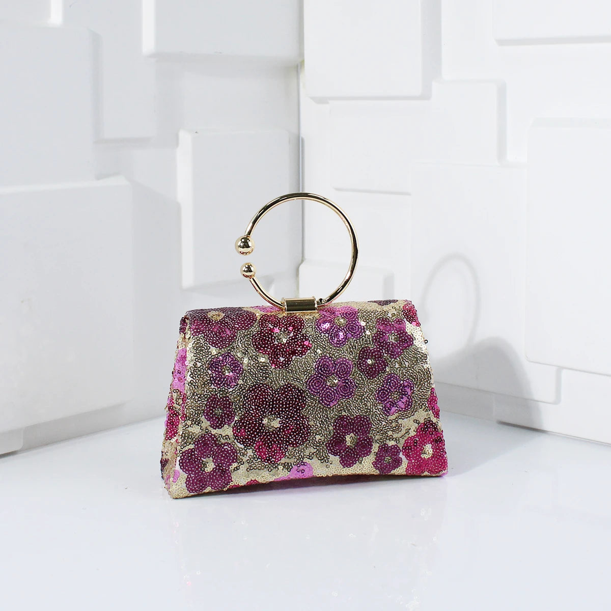 Elegant Sequins Evening Handbag with Floral Design