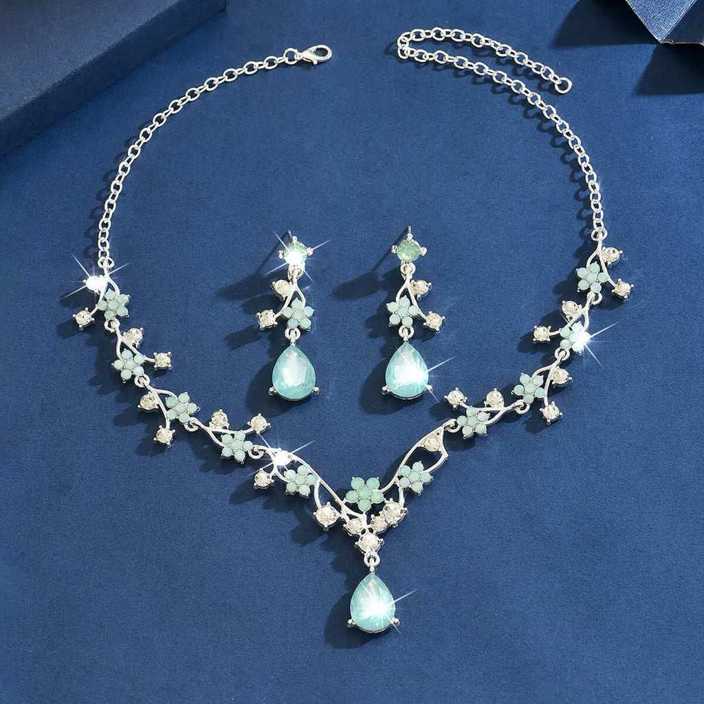Elegant Floral Rhinestone Bridal Jewelry Set - Necklace & Earrings