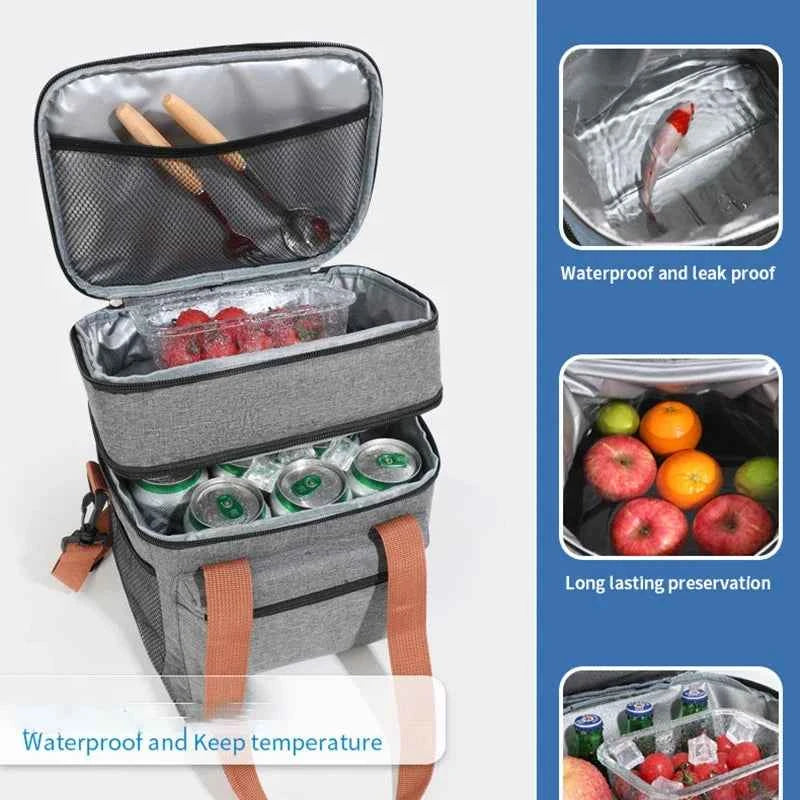 Insulated Lunch Bag - Portable Double-Layer Cooler Tote with Large Capacity and Crossbody Strap for Food Storage, Drinks & Meals - Tulique