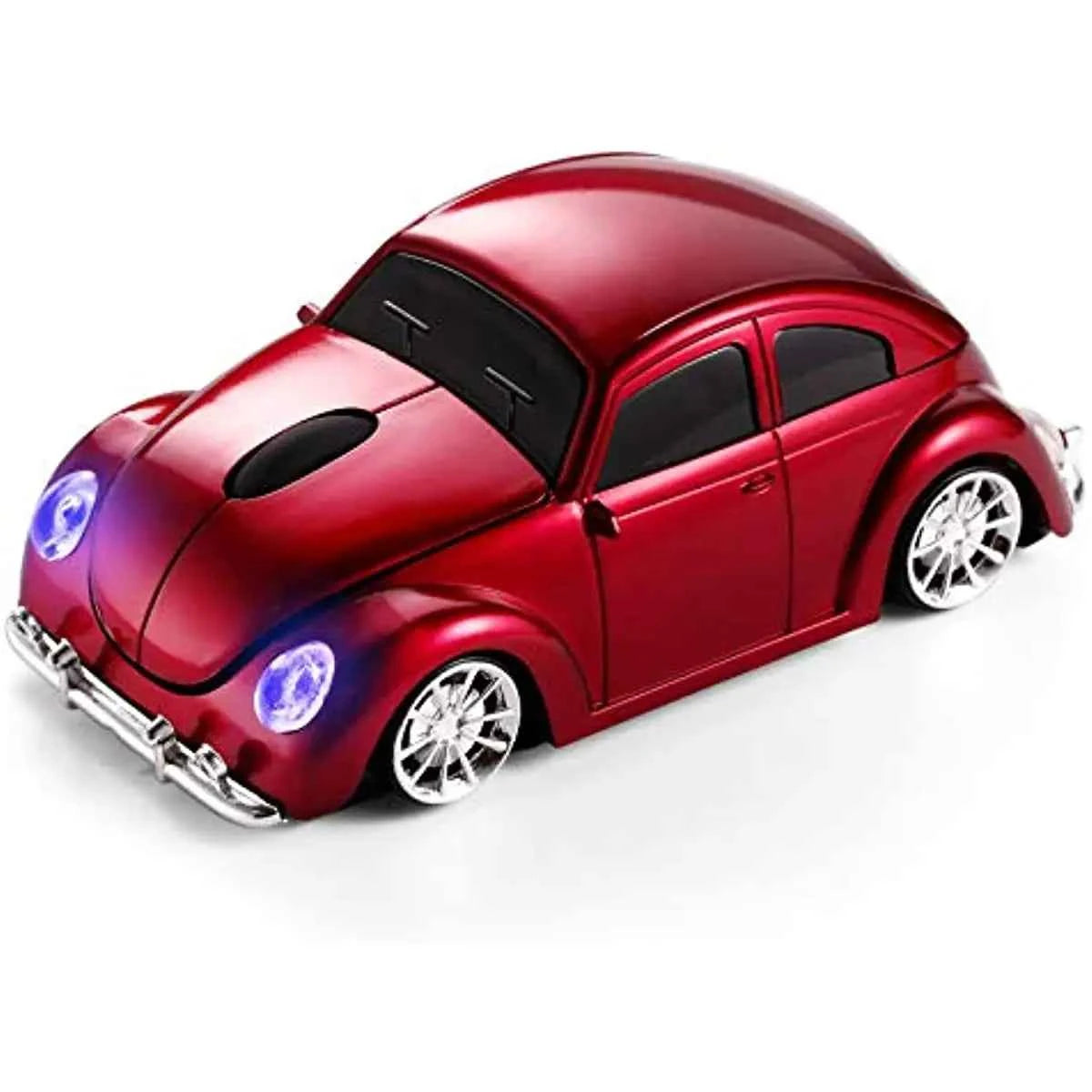 Wireless car mouse - black sports car shaped mouse with glowing LED headlights on a desk