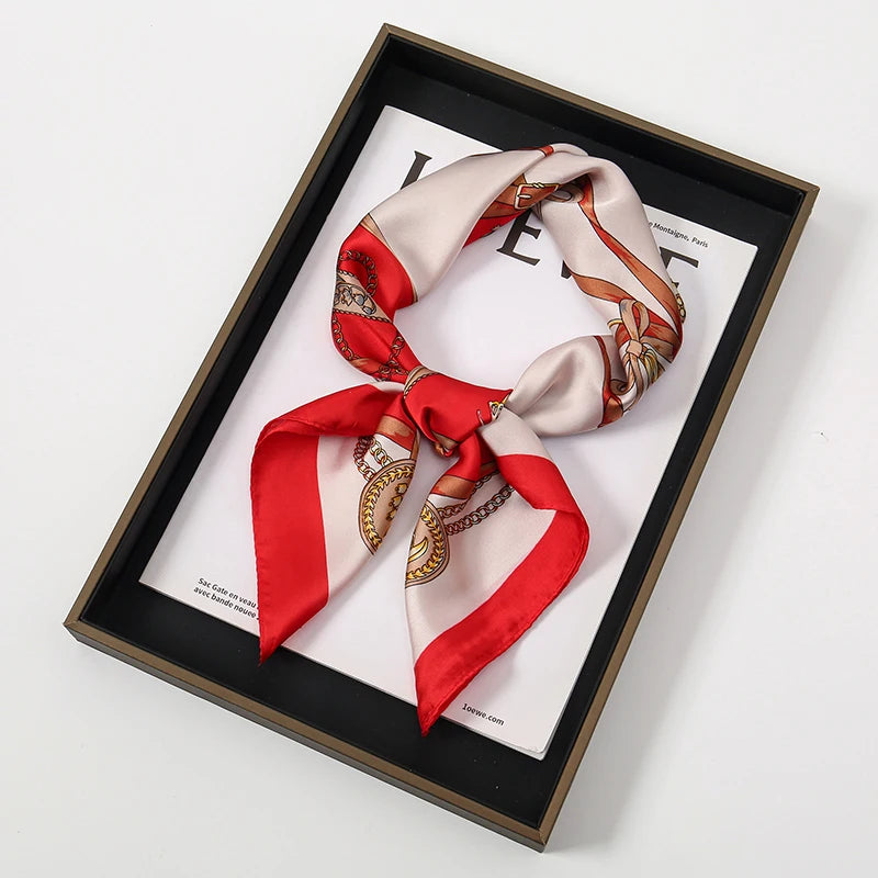 Luxury Silk Square Scarf - Elegant Satin Print Neck Wrap