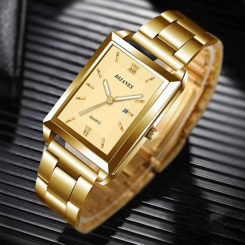 Men rectangle watch - Stainless steel band with a silver rectangular case and black dial