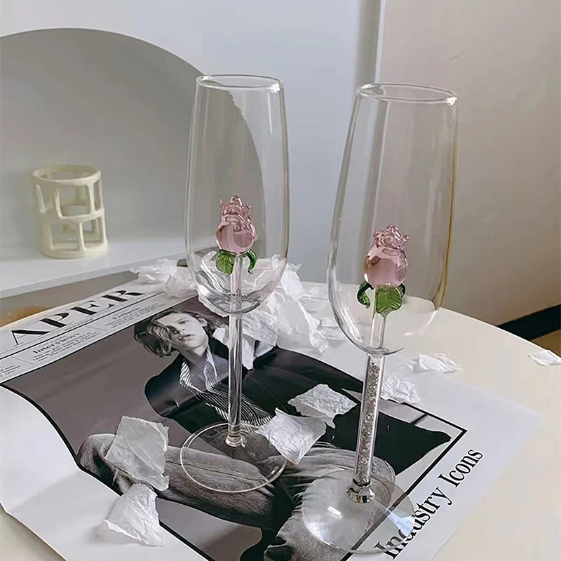 Elegant 3D Rose Wine Glass - Premium Stemware Collection