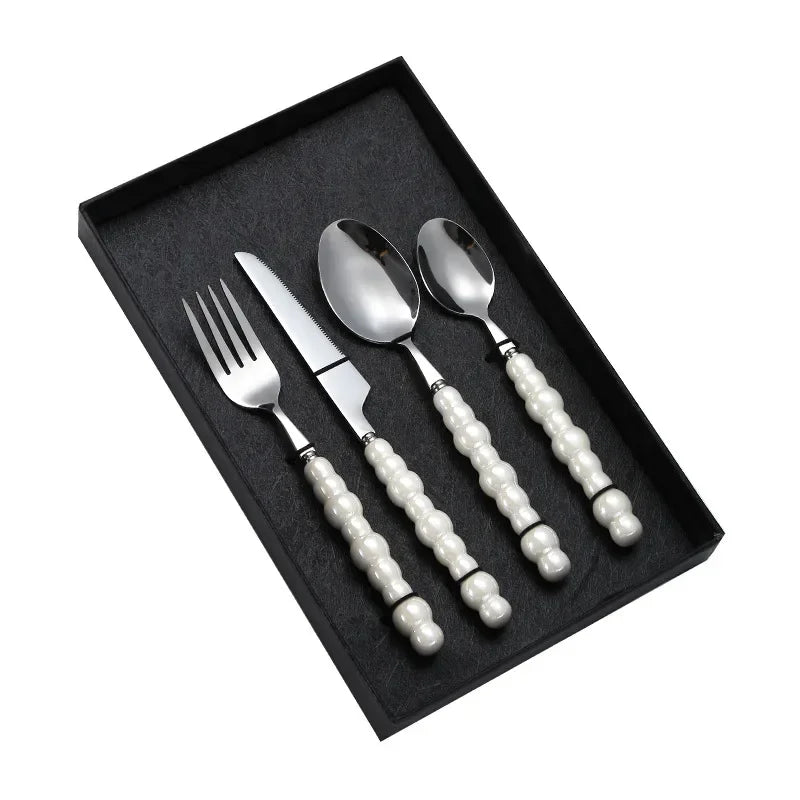 Luxury Pearl Flatware Set - Premium Ceramic Handle Cutlery