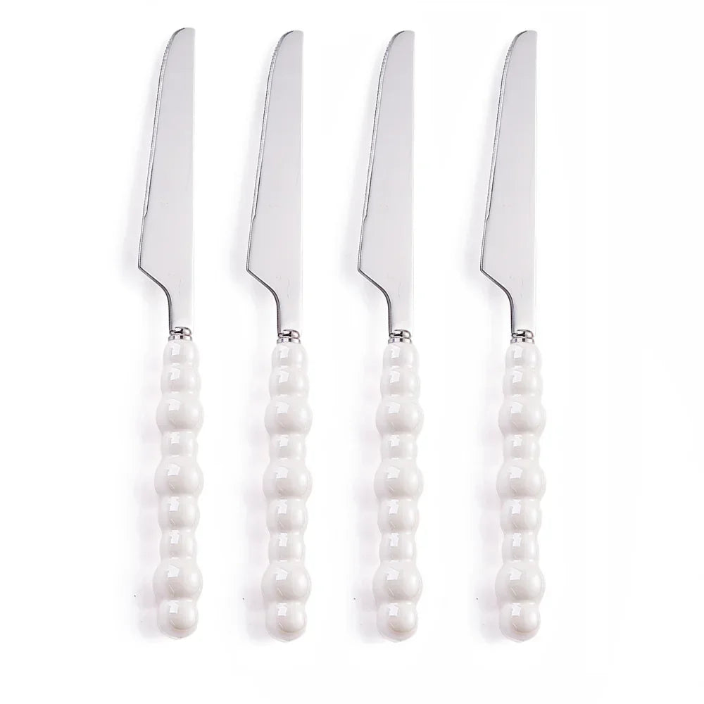 Luxury Pearl Flatware Set - Premium Ceramic Handle Cutlery