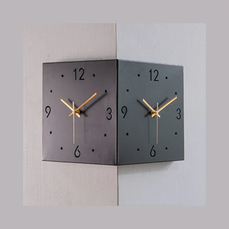Double Sided Wall Clock - elegant square design with Arabic numerals in blue