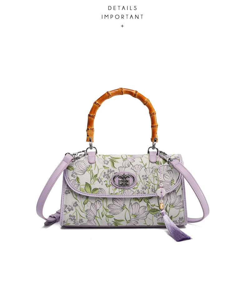 Elegant Embroidered Bamboo Handbag - Chinese Style