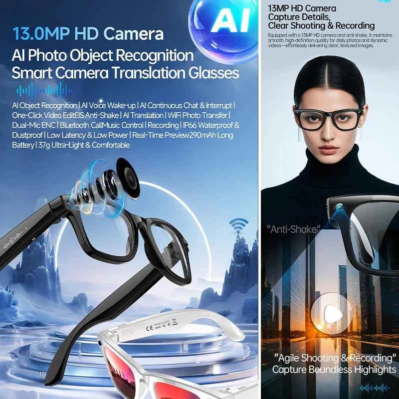 Smart Glasses - 4K HD Camera & AI Photo Recognition