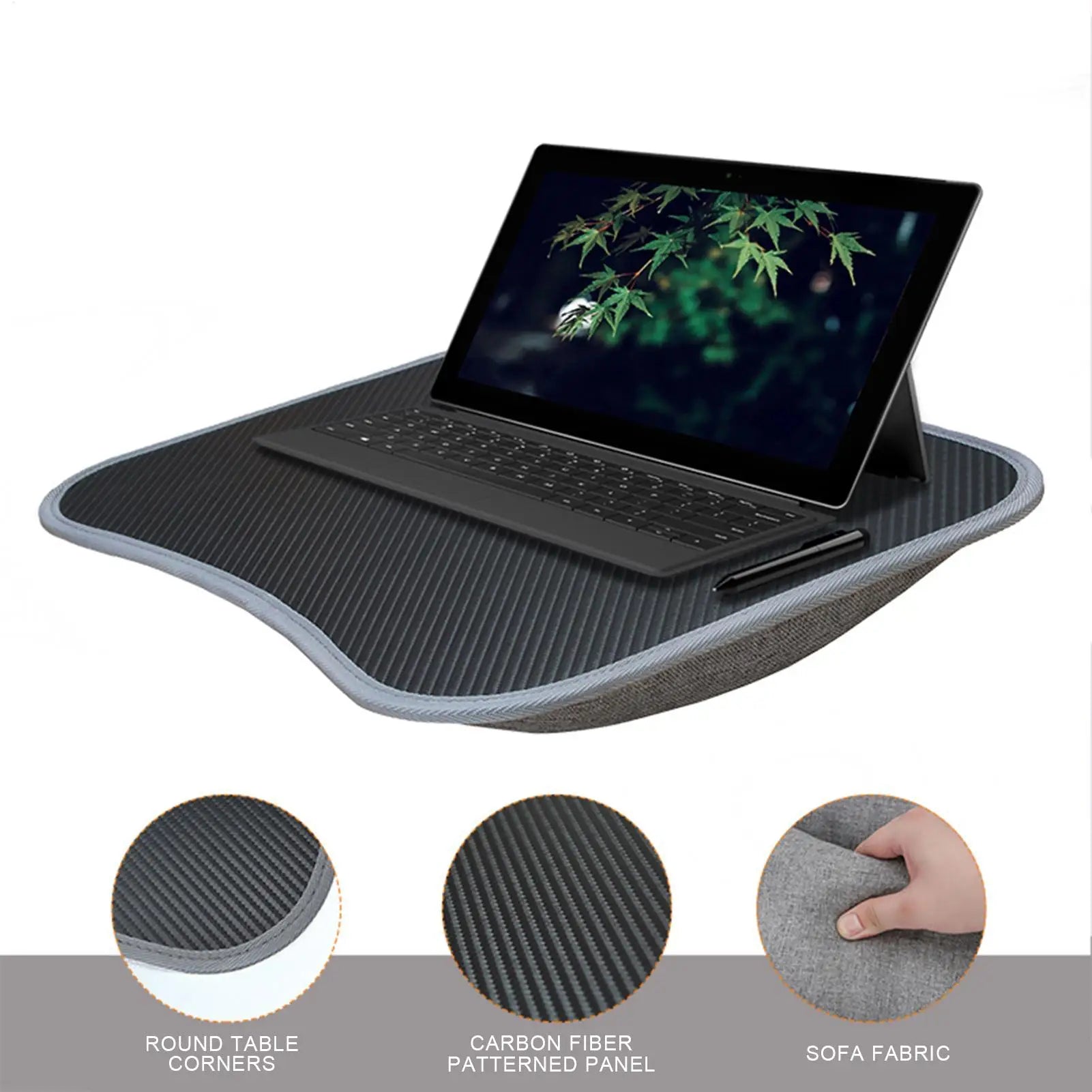 Laptop lap desk - black with soft pillow cushion and carbon fiber pattern panel