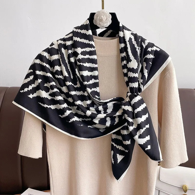 Luxury Square Silk Scarf - Elegant Tree Print Neck Shawl