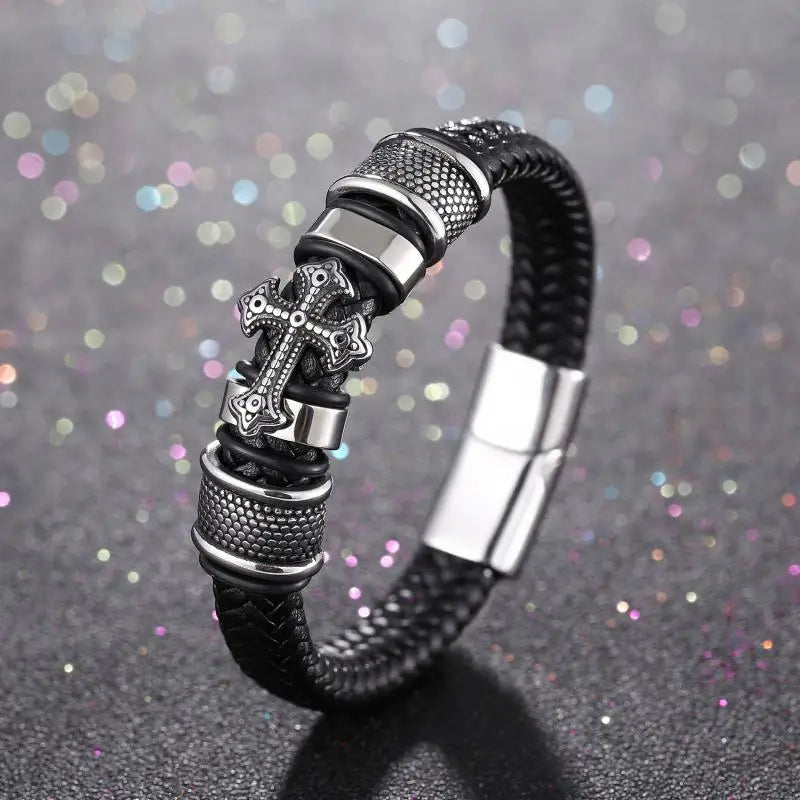 Luxury Men's Titanium Steel Bracelet - Vintage Leather Braided