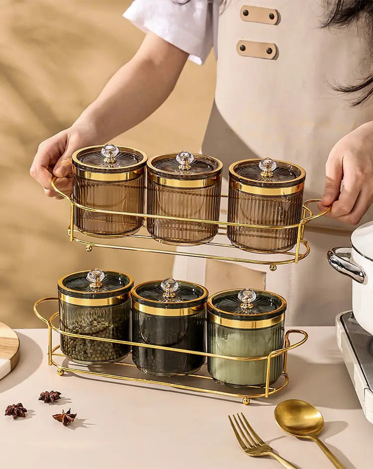 Elegant Metal Luxury Spice Jar Rack - Airtight Storage