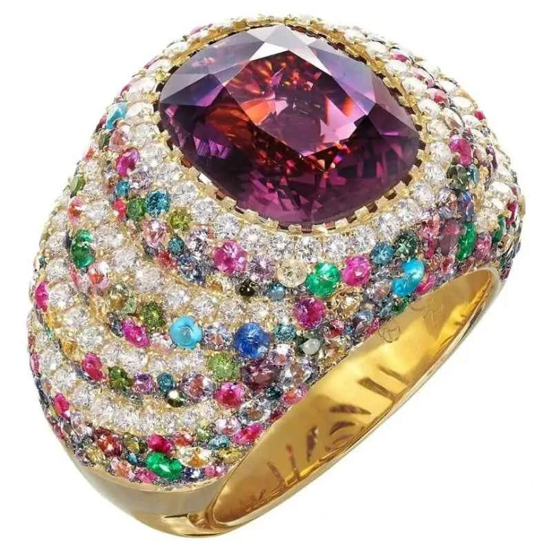 Luxury Multicolored CZ Geometric Ring - Gold Trendy Jewelry