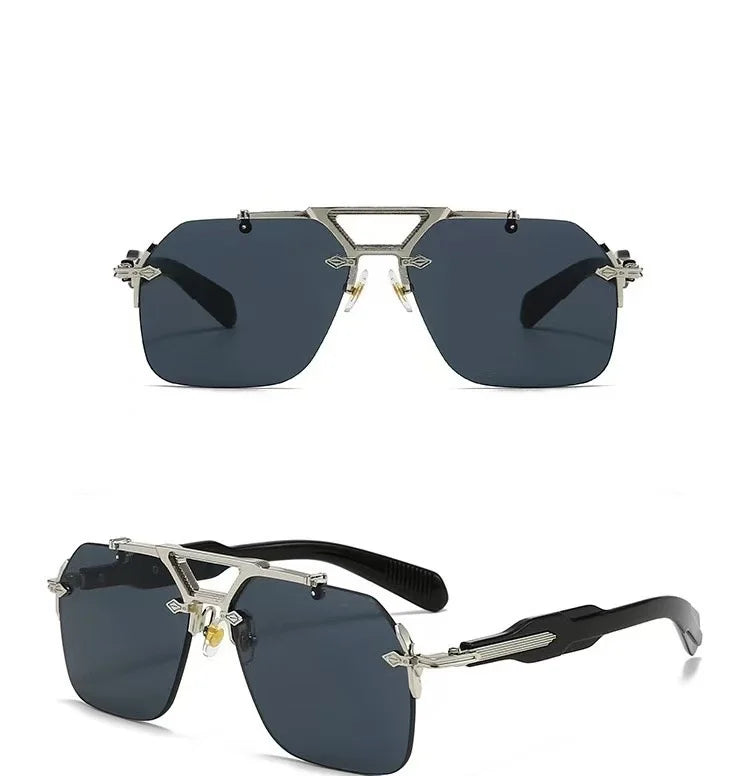 Premium Steampunk Pilot Sunglasses - Retro Frameless Design