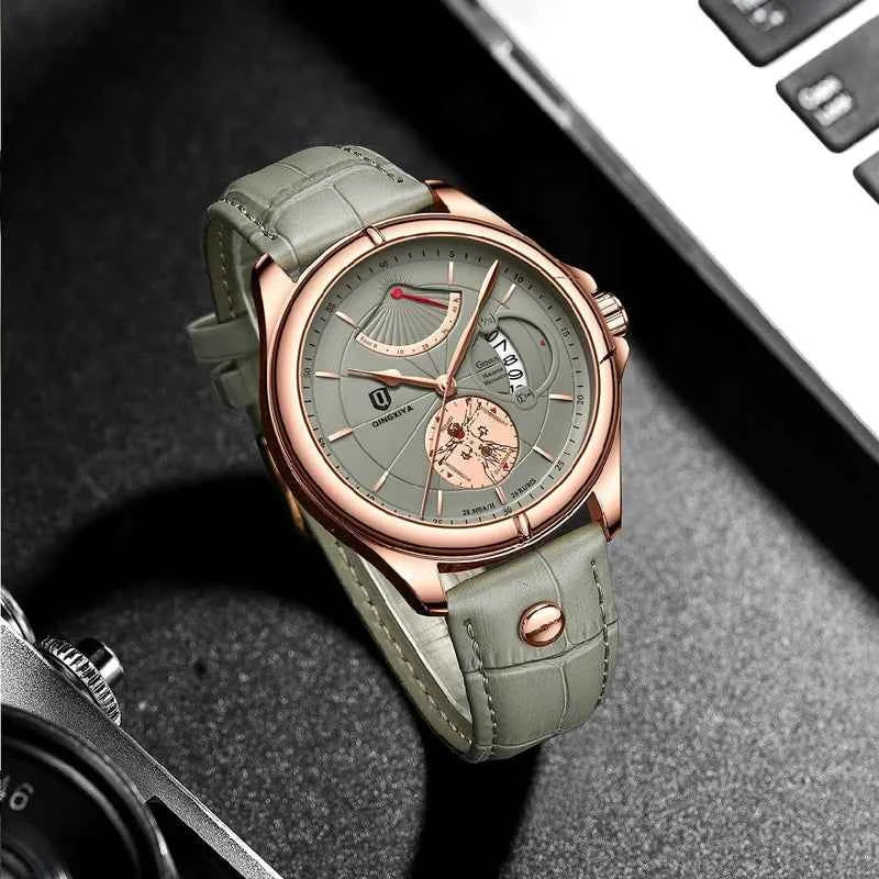 Luxury Business Men's Quartz Wristwatch - Waterproof Leather Strap