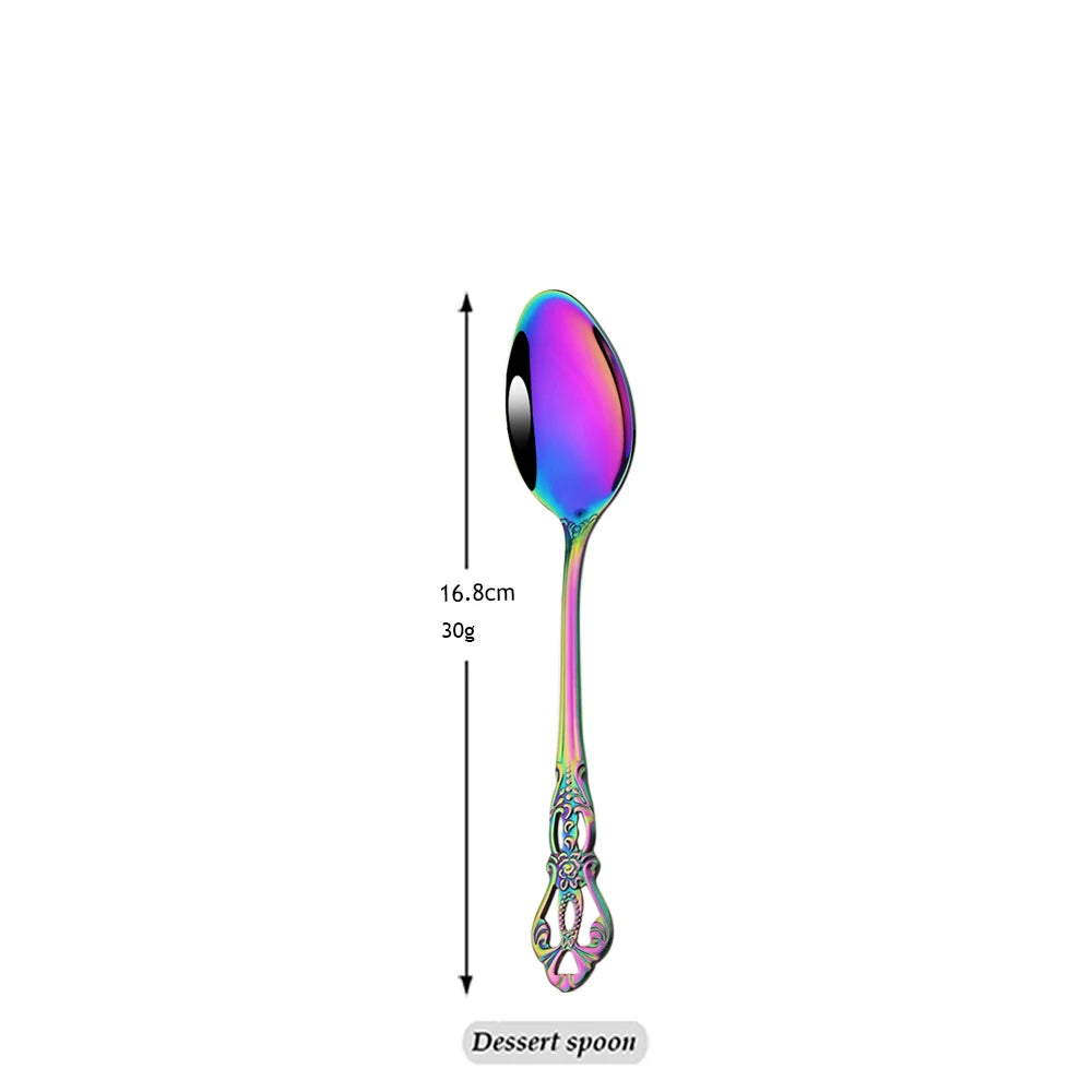 Elegant Rainbow Stainless Steel Flatware Set - Vintage Style